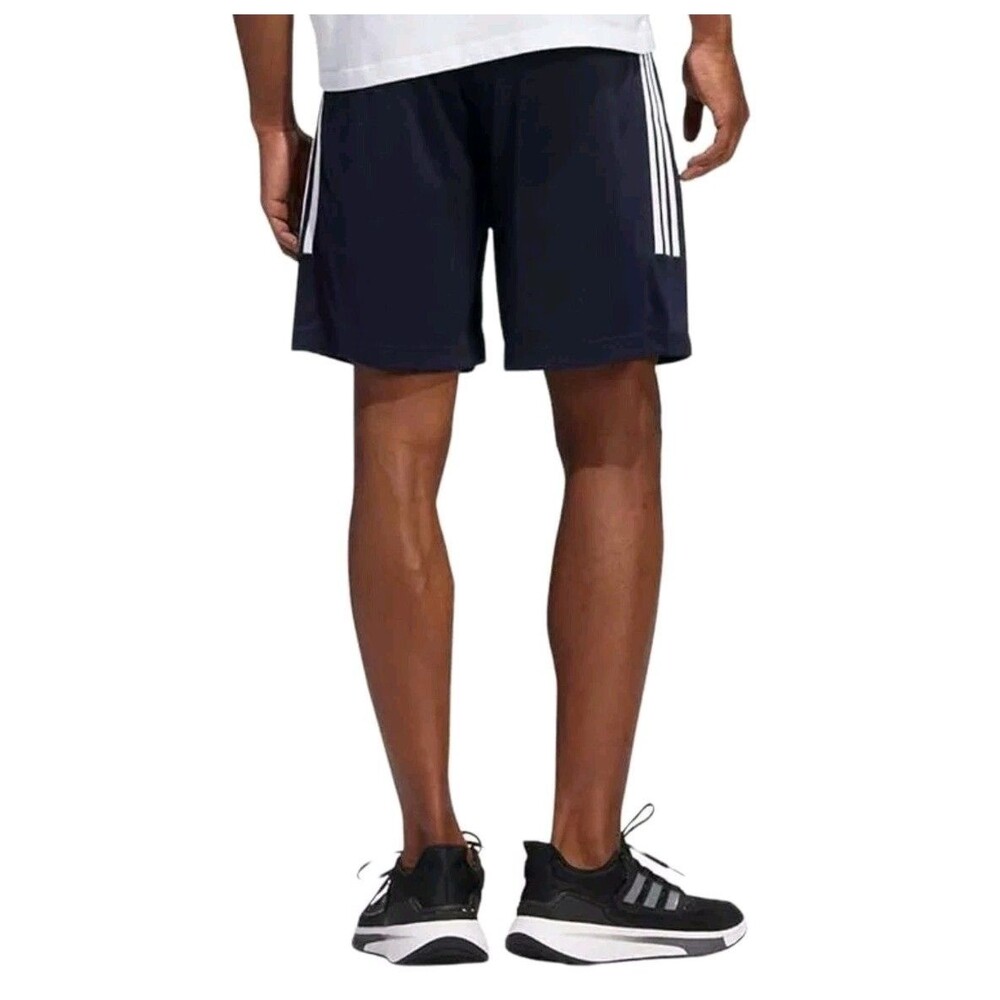 Adidas 3 Stripe Men’s M Active Drawstring Shorts + Zipper Pockets Aeroready Navy - Picture 3 of 9